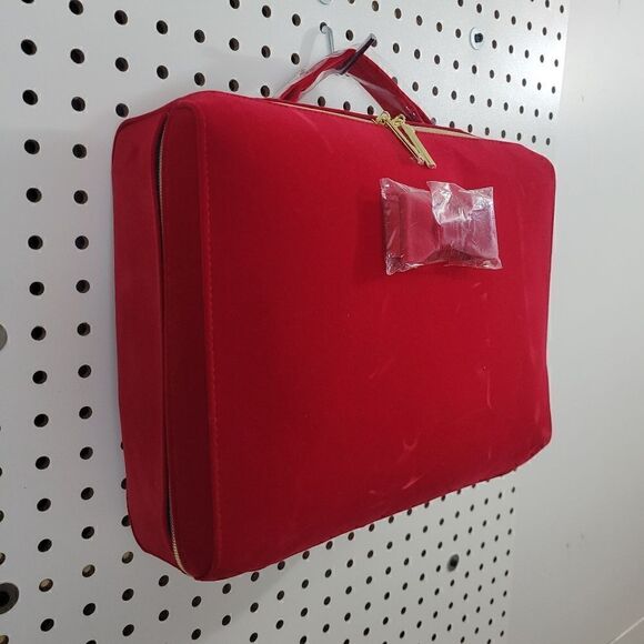 Estée Lauder Cherry Red Velvetty Flocked Makeup Case / Cute Bow Handbag / Laptop - Picture 4 of 16